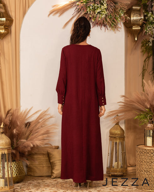 Textured Long Dress with V-Neckline 62952